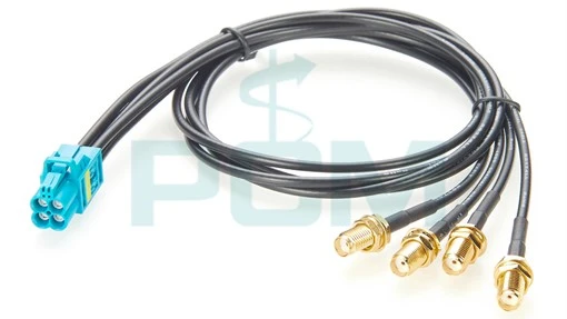 Mini FAKRA Quad Port Jack To SMA Breakout Cable Assemblies Mini FAKRA Quad Port Jack To SMA Breakout Cable Assemblies
