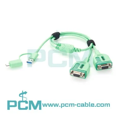 2-porttinen USB–DB9-sarjasovitinkaapeli FTDI-piirisarjalla