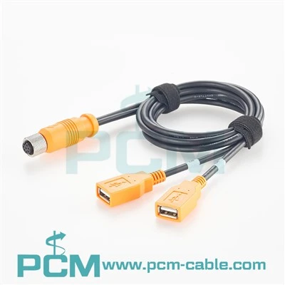 M12 A Code 8 -nastainen kaksois-USB A -kaapeli